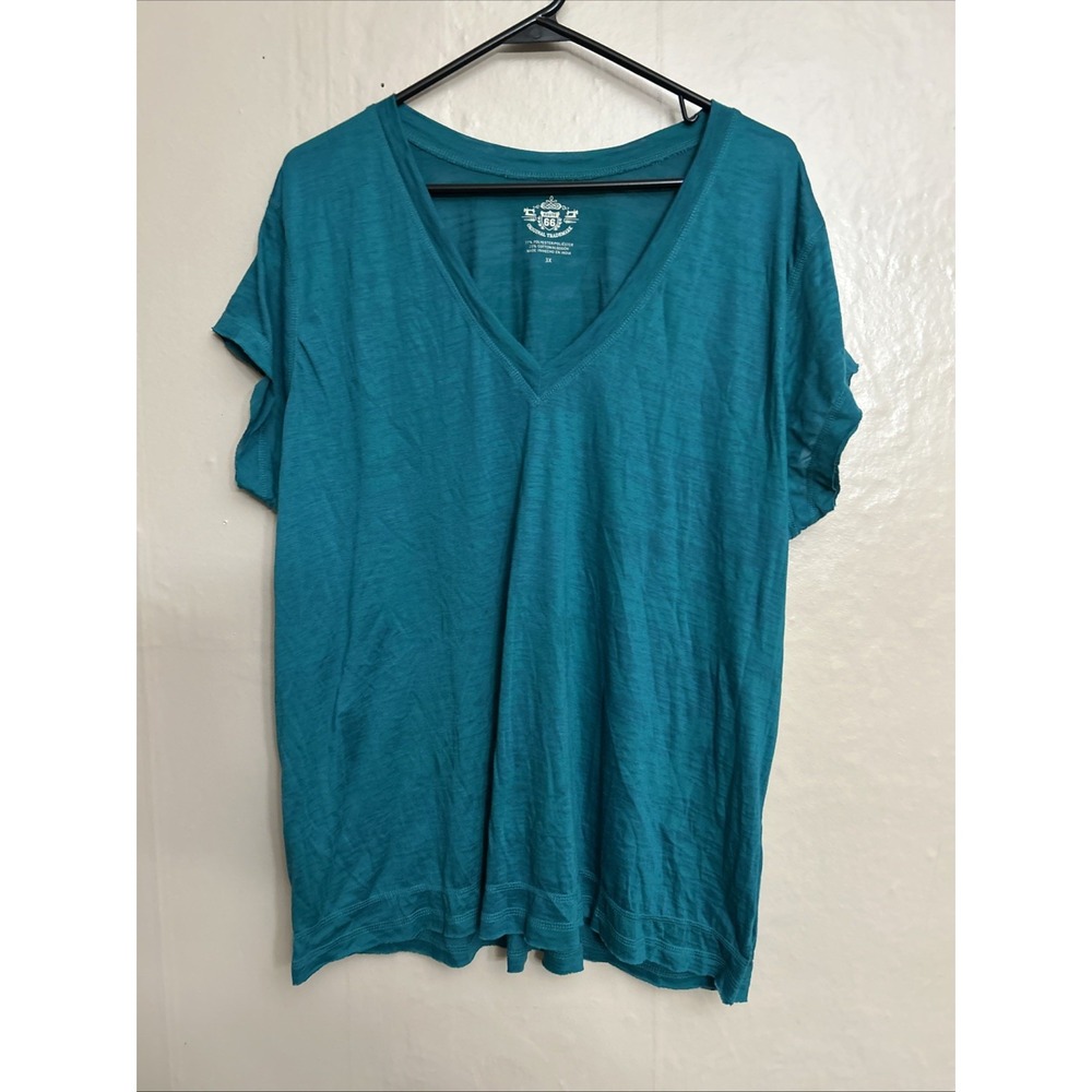 Route 66 Dark Green V Neck T Shirt Top 3X